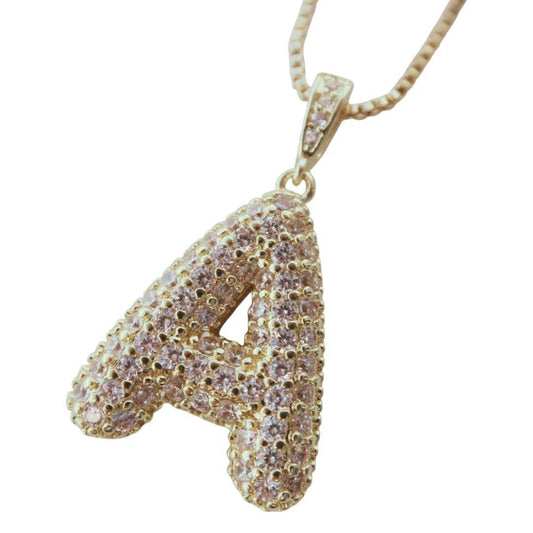 BUBBLE LETTER INITIAL NECKLACE GOLD