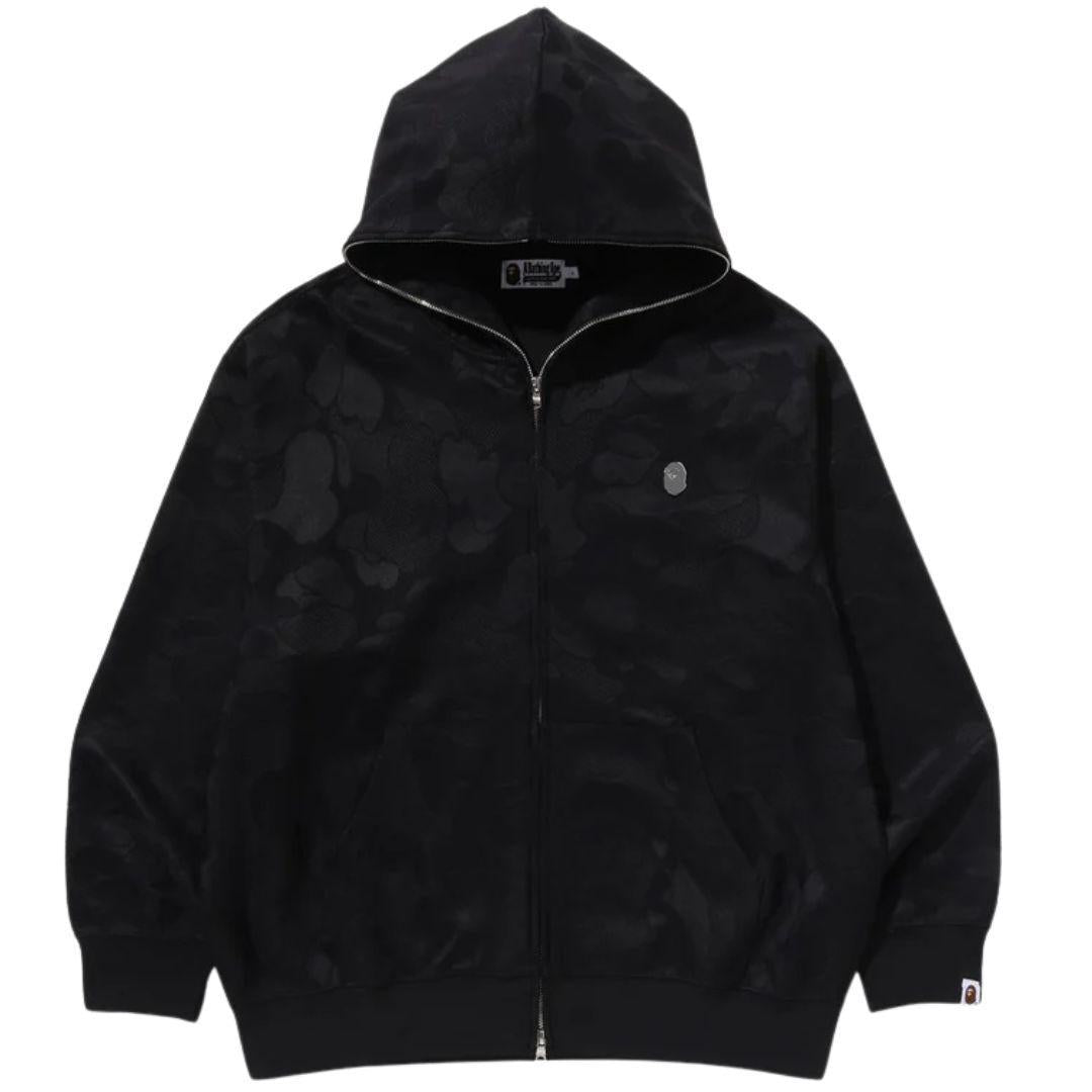 BAPE SOLID CAMO JACQUARD ONE POINT ZIP UP HOODIE BLACK