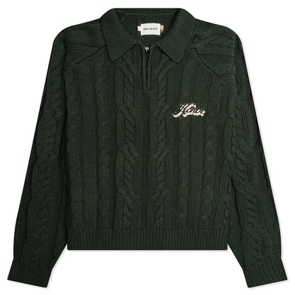 Cable Zip Henley - Green