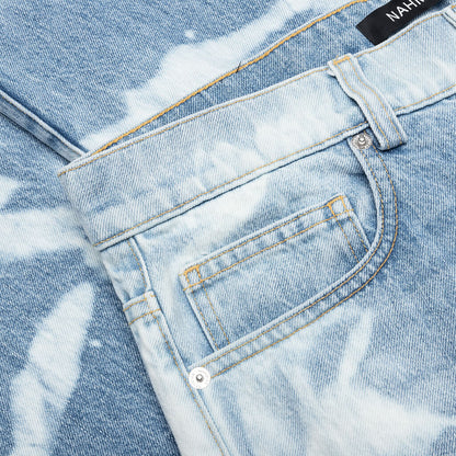 Patterned Bleach Baggy Jeans - Light Wash