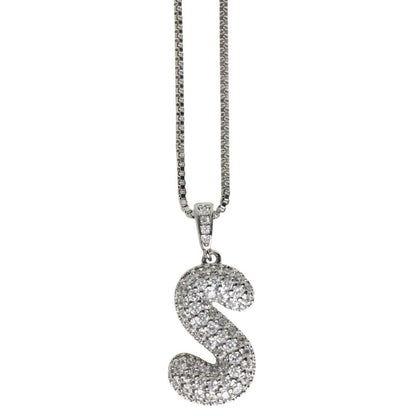 BUBBLE LETTER INITIAL NECKLACE SILVER