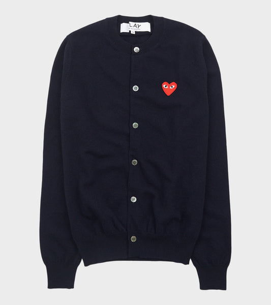 U Red Heart Round Neck Cardigan Navy