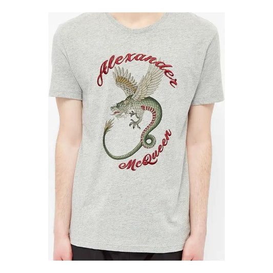 Men's Alexander McQueen Dragon Pattern Short Sleeve Gray 609578-QOZ92-0902