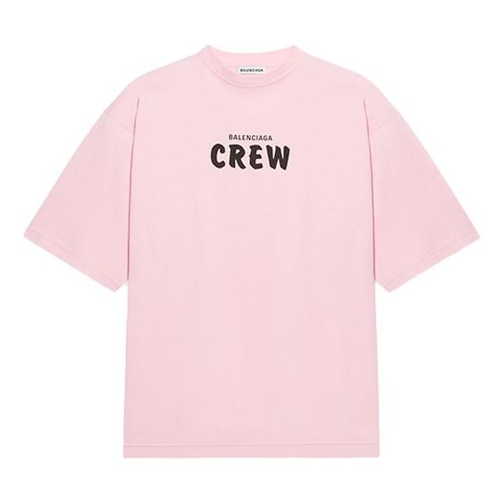 Balenciaga Crew Logo Printing Short Sleeve Pink/Red 620941TIVG91900