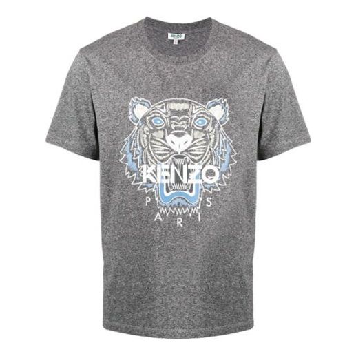 Men's KENZO Classic Tiger Head Printing Round Neck Short Sleeve Gray FA55TS0504YA-98