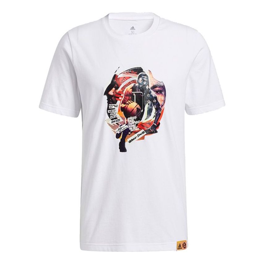 adidas Rose Abstract Basketball Sports Printing Loose Short Sleeve White GH6720