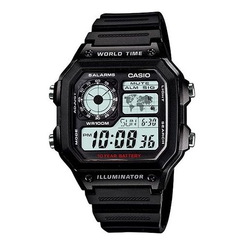 CASIO G Shock Quartz Sports Waterproof Unisex Mens Black Digital AE-1200WH-1A