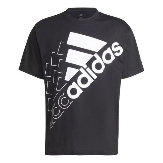 adidas Sports Stylish Round Neck Printing Logo Short Sleeve Couple Style Black GS8749