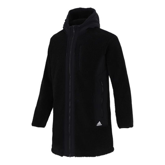 adidas Fleece Stay Warm mid-length hooded logo Jacket Black H39285