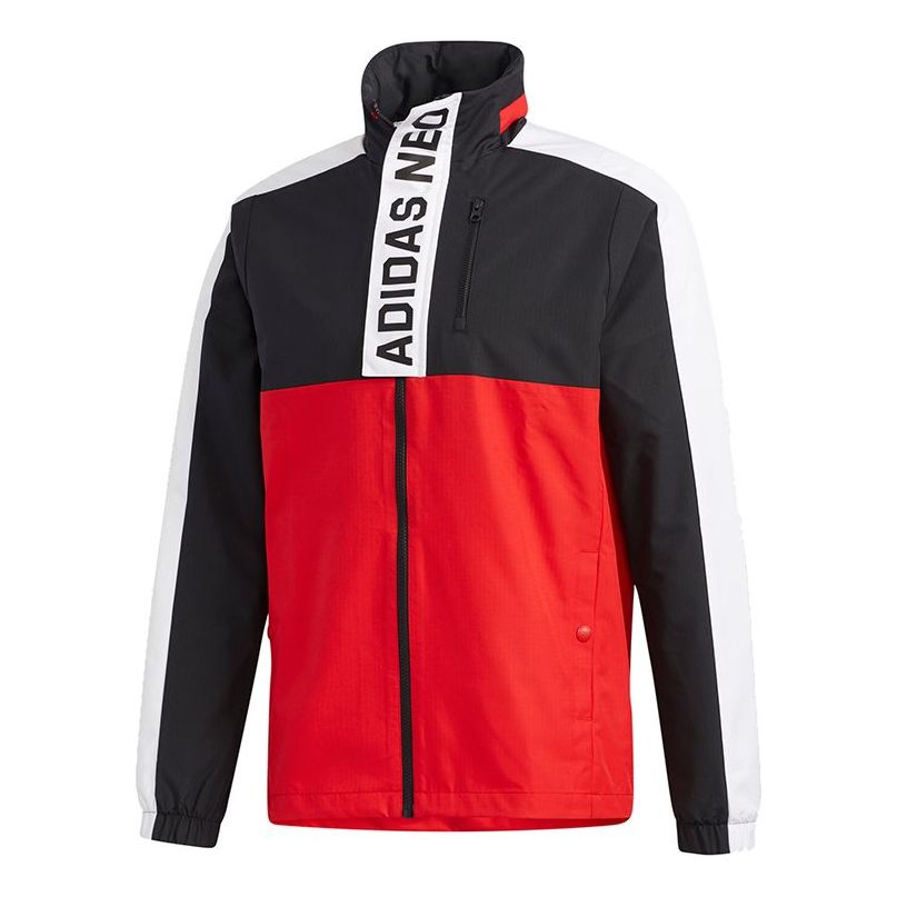 adidas neo hooded Zipper Colorblock Sports Jacket Red GQ3281