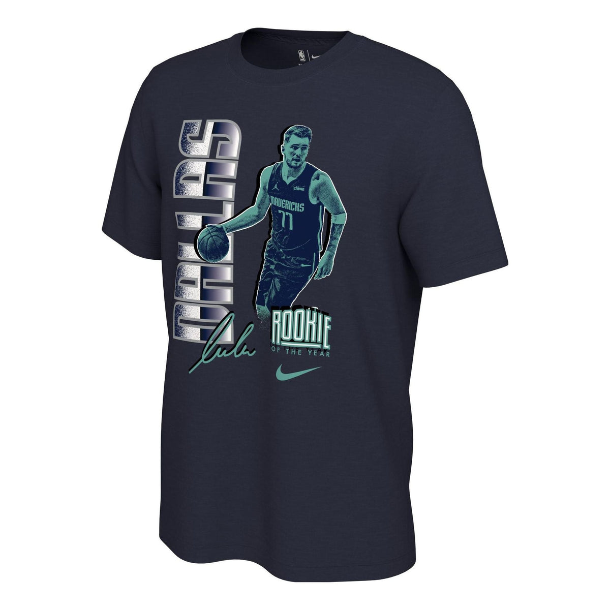 Men's Nike Dallas Mavericks Doncic Character Printing Alphabet Pattern Round Neck Short Sleeve Navy Blue T-Shirt DD2805-419