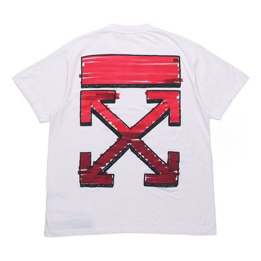 Off-White SS21 Back Red Arrow Cotton Short Sleeve Loose Fit White OMAA038R21JER0020125