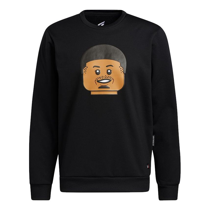 Men's adidas x Dame Crew Lego Blocks Crossover Cartoon Pattern Printing Round Neck Pullover Black H56409