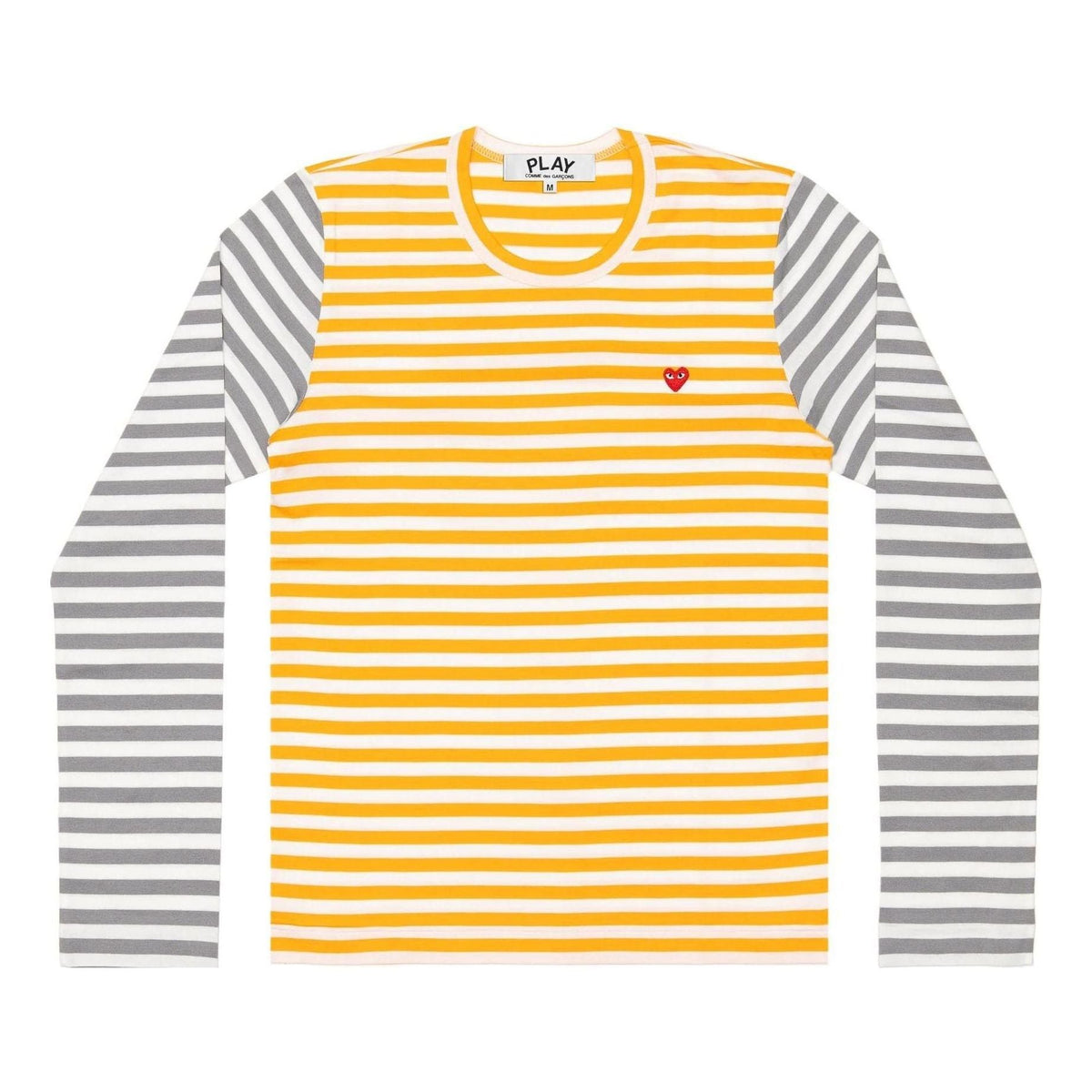 COMME des GARCONS PLAY L/S Bi-Colour Striped Small Emblem T-Shirt 'Yellow Grey' AZ-T318-051-2