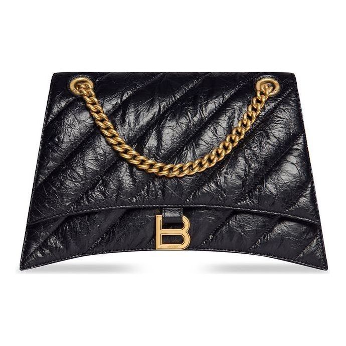 (WMNS) Balenciaga Crush Medium Chain Bag Quilted 'Black' 716393210J11000