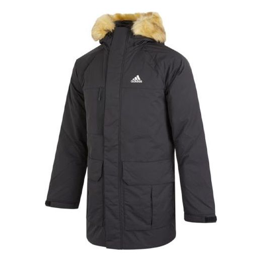 adidas Down Parka Outdoor Solid Color mid-length hooded Stay Warm Down Jacket Black H20761