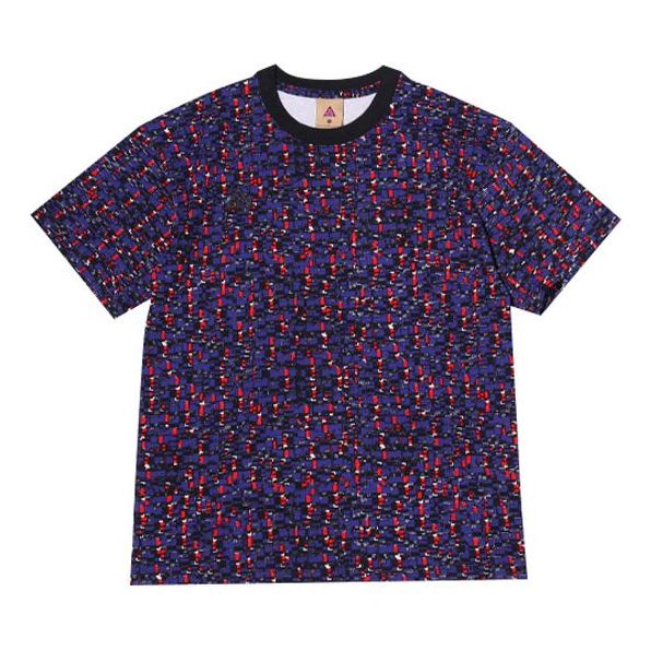 Men's Nike SS22 ACG Series Retro Hand Painted Printing Short Sleeve Blue Red T-Shirt 'Fusion Violet Black' CV1536-470