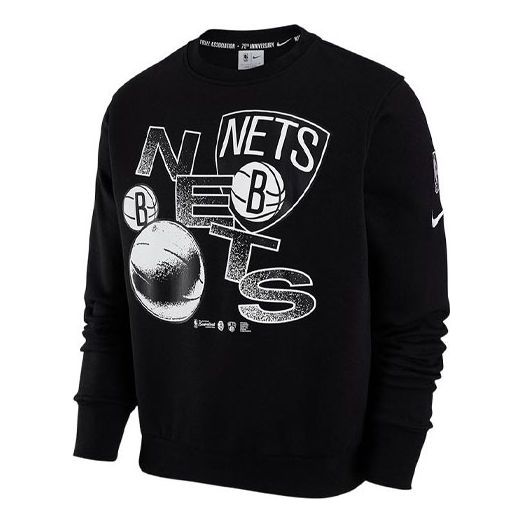 Nike NBA Courtside Brooklyn Nets Basketball Training Sports Printing Fleece Round Neck Pullover Black DH9429-010