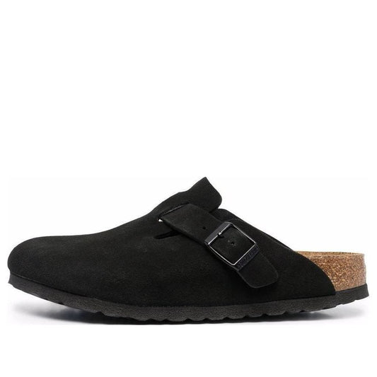 (WMNS) Birkenstock Boston Soft Footbed Suede Leather Narrow Fit Mules 'Black' 660473