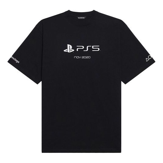 Balenciaga x PlayStation Crossover Ps5 Alphabet Geometry Pattern Printing Short Sleeve Unisex Black 651795TKVF31070