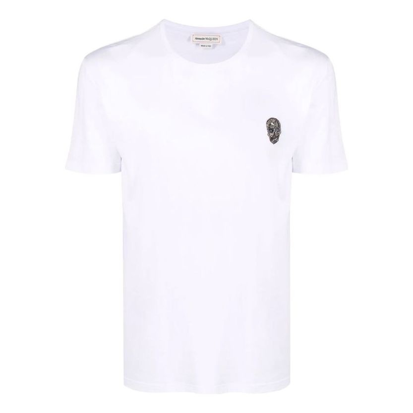 Men's Alexander McQueen SS21 Skeleton Micro Mark Round Neck Short Sleeve White 662486-QRX04-9000