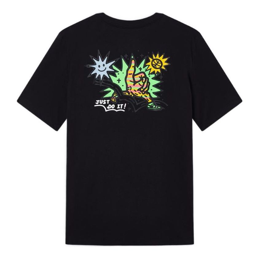 Men's Nike SS22 Cartoon Sun Hand Printing Pattern Alphabet Round Neck Short Sleeve Black T-Shirt DV3189-010