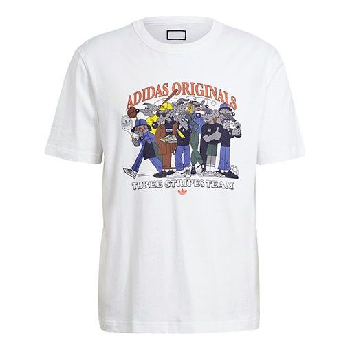 adidas originals Rateunion Tee Retro Funny Cartoon Printing Sports Short Sleeve White GN3281