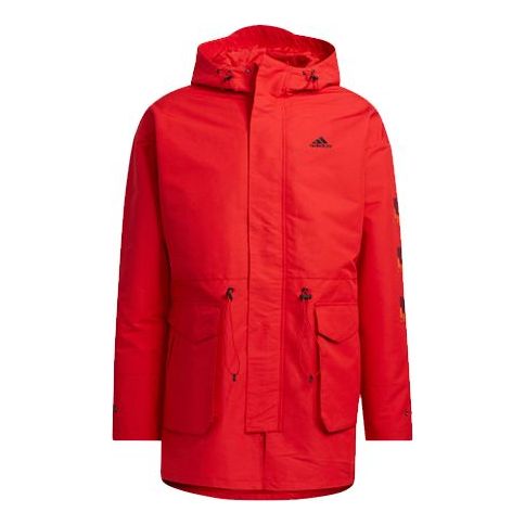 adidas Cny Jkt Top Sports Training Printing hooded Fleece Lined Woven Jacket Red H37918