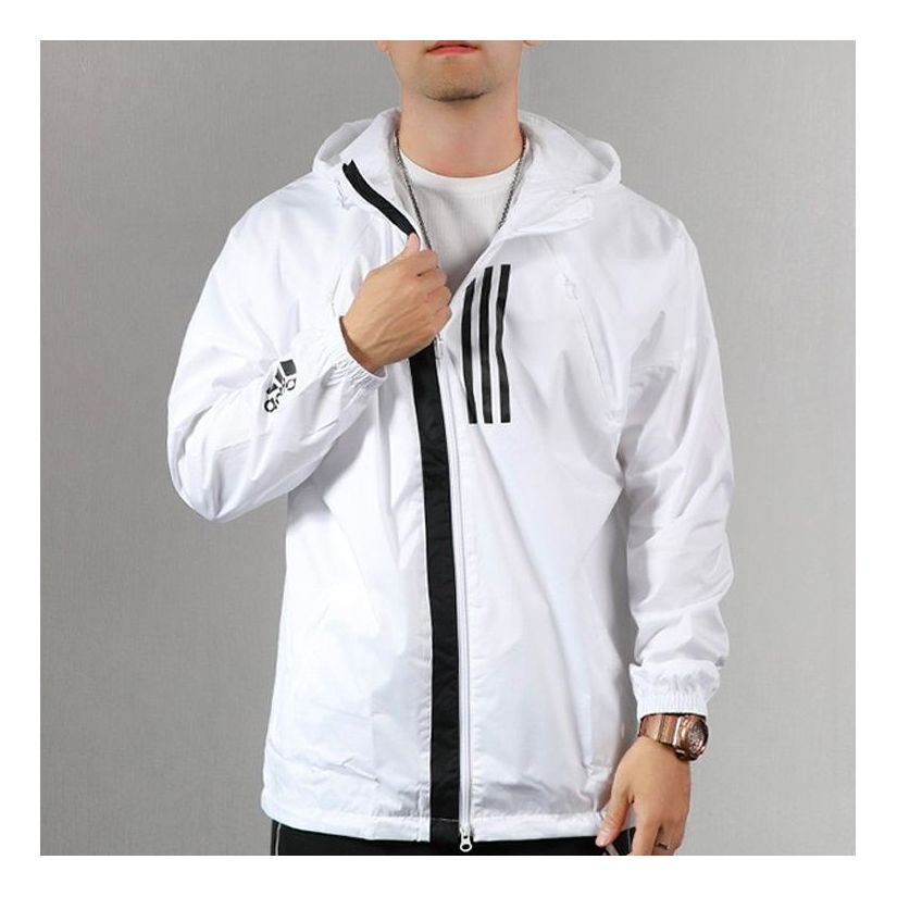 Men's adidas Sports Stylish Zipper Hooded Jacket White EK4627