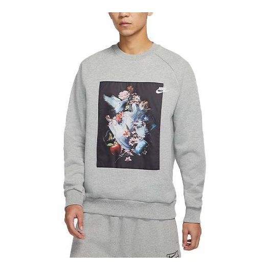 Men's Nike AF-1 Pattern Splicing Fleece Knit Round Neck Pullover Gray DD6516-063