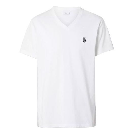 Burberry Embroidered TB Small Label V neck Short Sleeve Unisex White 8017258-A1464