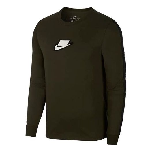 Men's Nike Logo Round Neck Pullover Long Sleeves Green T-Shirt CI6215-355