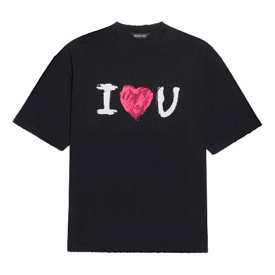 Men's Balenciaga SS21 Love Short Sleeve Black 612966TJVL51070